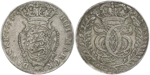 1 Krone / 4 Mark Danemark Argent 