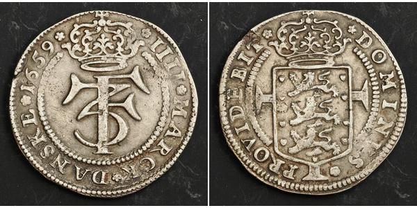 1 Krone / 4 Mark Danemark Argent Frédéric III de Danemark (1609 -1670)