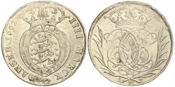 1 Krone / 4 Mark Danemark Argent 