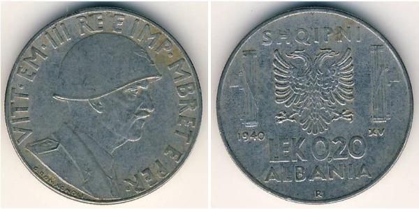 1 Lek Albanian Kingdom (1939-1943) Acero inoxidable Víctor Manuel III de Italia (1869 - 1947)