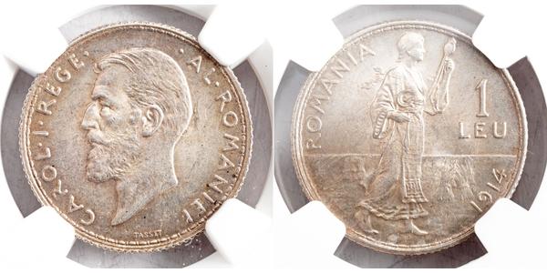 1 Leu Regno di Romania (1881-1947) Argento Carlo I di Romania (1839 - 1914)