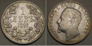 1 Lev Fürstentum Bulgarien (1878 - 1908) Silber Ferdinand I. von Bulgarien (1861 -1948)