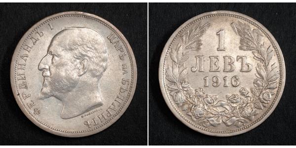 1 Lev Zarentum Bulgarien (1908 - 1946) Silber Ferdinand I. von Bulgarien (1861 -1948)