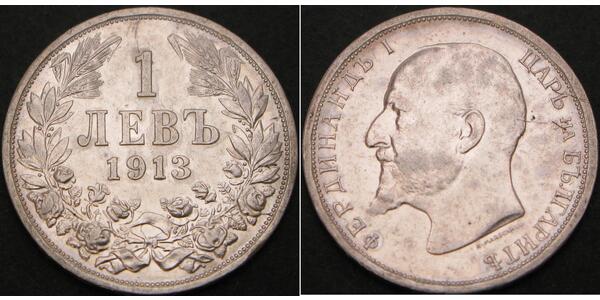 1 Lev Zarentum Bulgarien (1908 - 1946) Silber Ferdinand I. von Bulgarien (1861 -1948)