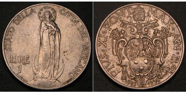 1 Lira Vaticano (1926-) Acciaio inossidabile Papa Pio XII (1876 - 1958)