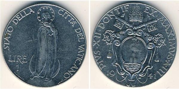 1 Lira Vaticano (1926-) Acciaio inossidabile Papa Pio XII (1876 - 1958)