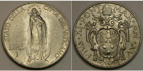 1 Lira Vaticano (1926-) Acciaio inossidabile Papa Pio XII (1876 - 1958)