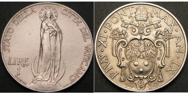 1 Lira Vaticano (1926-) Acciaio inossidabile Papa Pio XII (1876 - 1958)