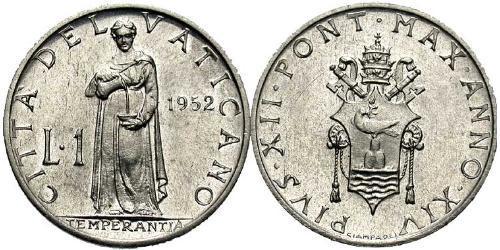 1 Lira Vaticano (1926-) Alluminio Papa Pio XII (1876 - 1958)