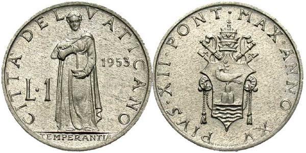 1 Lira Vatican (1926-) Aluminium Pope Pius XII  (1876 - 1958)