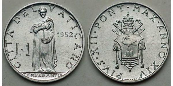 1 Lira Vatican (1926-) Aluminium Pope Pius XII  (1876 - 1958)