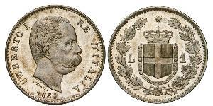 1 Lira Kingdom of Italy (1861-1946) Argent Umberto I (1844-1900)