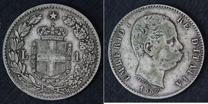 1 Lira Kingdom of Italy (1861-1946) Argent Umberto I (1844-1900)