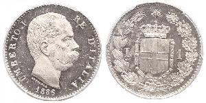 1 Lira Kingdom of Italy (1861-1946) Argent Umberto I (1844-1900)