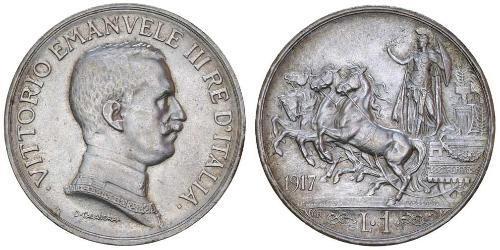 1 Lira Kingdom of Italy (1861-1946) Argent Vittorio Emanuele III (1869 - 1947)