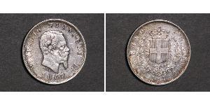 1 Lira Kingdom of Italy (1861-1946) Argento Victor Emmanuel II of Italy (1820 - 1878)