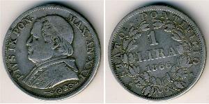 1 Lira Stato Pontificio (752-1870) Argento Papa Pio IX (1792- 1878)