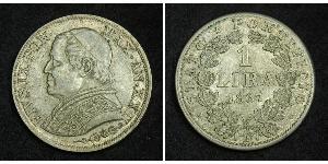 1 Lira Stato Pontificio (752-1870) Argento Papa Pio IX (1792- 1878)