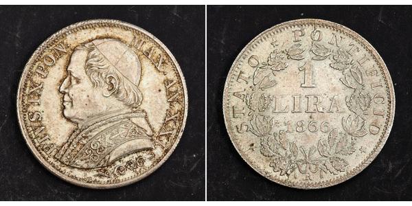 1 Lira Stato Pontificio (752-1870) Argento Papa Pio IX (1792- 1878)