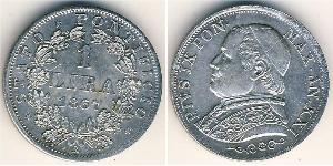 1 Lira Estados Pontificios (752-1870) Plata Pío IX (1792- 1878)