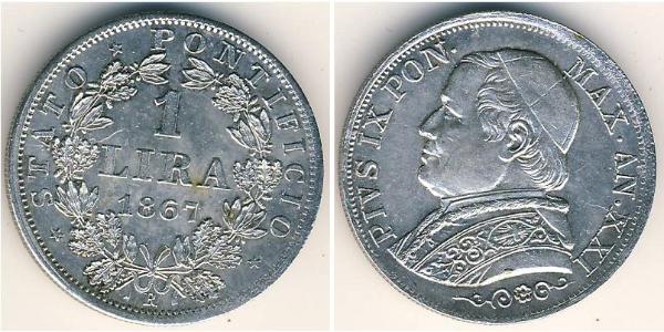 1 Lira Estados Pontificios (752-1870) Plata Pío IX (1792- 1878)