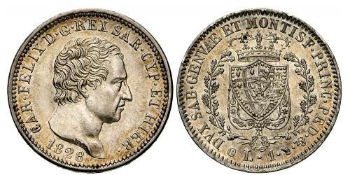 1 Lira Italian city-states Plata Carlos Félix de Cerdeña