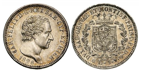 1 Lira Italian city-states Plata Carlos Félix de Cerdeña
