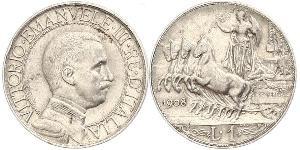 1 Lira Kingdom of Italy (1861-1946) Plata Víctor Manuel III de Italia (1869 - 1947)