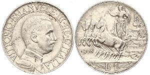 1 Lira Kingdom of Italy (1861-1946) Plata Víctor Manuel III de Italia (1869 - 1947)