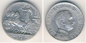 1 Lira Kingdom of Italy (1861-1946) Plata Víctor Manuel III de Italia (1869 - 1947)