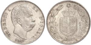 1 Lira Kingdom of Italy (1861-1946) Plata Umberto I (1844-1900)