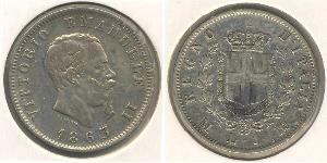 1 Lira Kingdom of Italy (1861-1946) Plata Victor Emmanuel II of Italy (1820 - 1878)