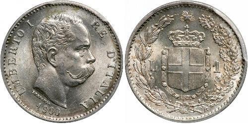 1 Lira Kingdom of Italy (1861-1946) Plata Umberto I (1844-1900)