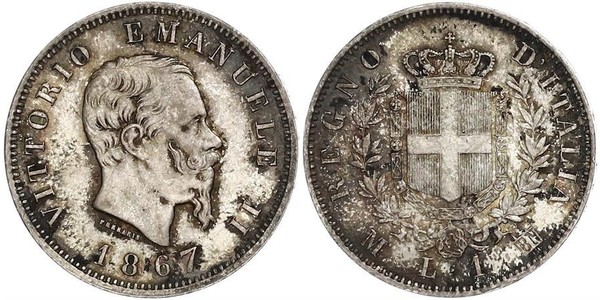 1 Lira Kingdom of Italy (1861-1946) Plata Victor Emmanuel II of Italy (1820 - 1878)