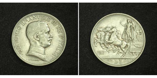 1 Lira Kingdom of Italy (1861-1946) Plata Vittorio Emanuele III (1869 - 1947)