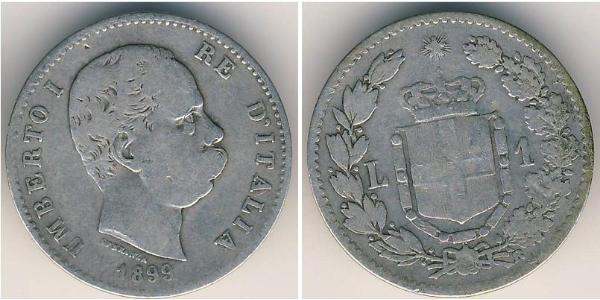 1 Lira Kingdom of Italy (1861-1946) Silber Umberto I (1844-1900)