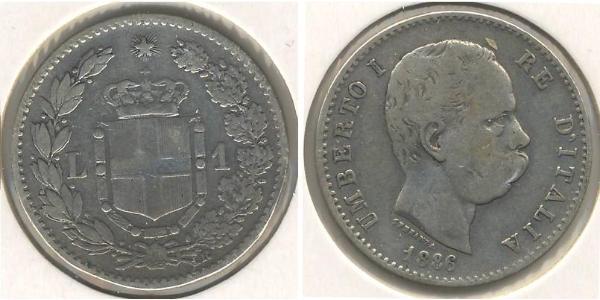 1 Lira Kingdom of Italy (1861-1946) Silber Umberto I (1844-1900)