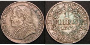 1 Lira Kirchenstaat (752-1870) Silber Pius IX (1792- 1878)