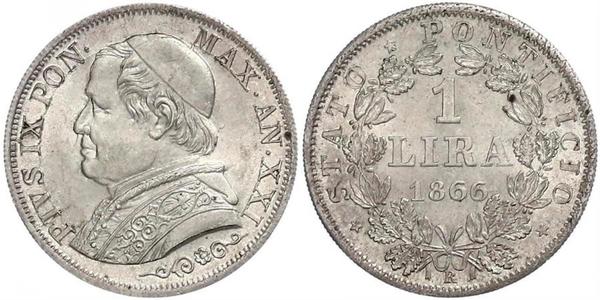1 Lira Kirchenstaat (752-1870) Silber Pius IX (1792- 1878)