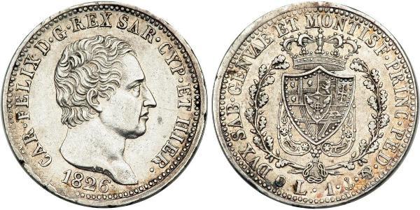 1 Lira Italian city-states Silver Charles Felix of Sardinia
