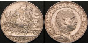 1 Lira Kingdom of Italy (1861-1946) Silver Victor Emmanuel III of Italy (1869 - 1947)