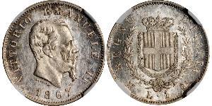 1 Lira Kingdom of Italy (1861-1946) Silver Victor Emmanuel II of Italy (1820 - 1878)