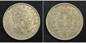 1 Lira Kingdom of Italy (1861-1946) Silver Victor Emmanuel II of Italy (1820 - 1878)