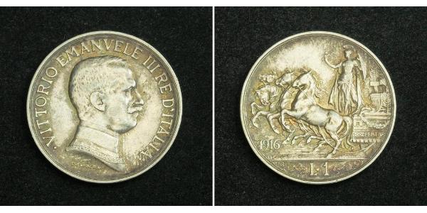 1 Lira Kingdom of Italy (1861-1946) Silver Vittorio Emanuele III (1869 - 1947)