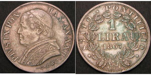 1 Lira Papal States (752-1870) Silver Pope Pius IX (1792- 1878)