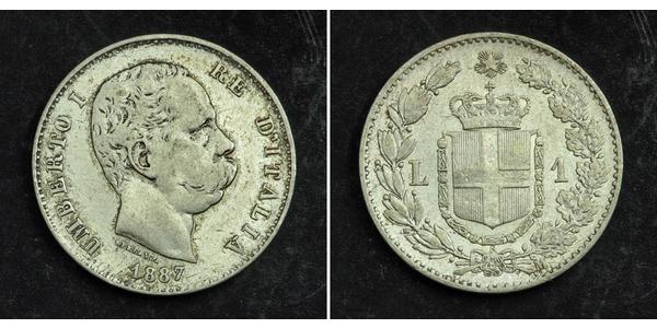 1 Lira 意大利王國 (1861-1946) 銀 Umberto I (1844-1900)