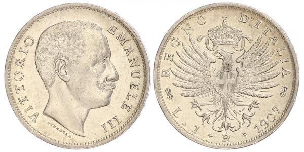 1 Lira 意大利王國 (1861-1946) 銀 Vittorio Emanuele III (1869 - 1947)