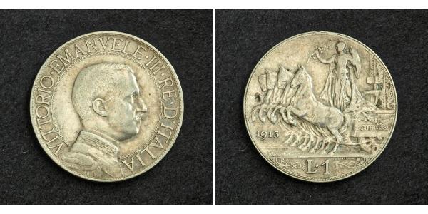 1 Lira 意大利王國 (1861-1946) 銀 维托里奥·埃马努埃莱三世 (1869 - 1947)