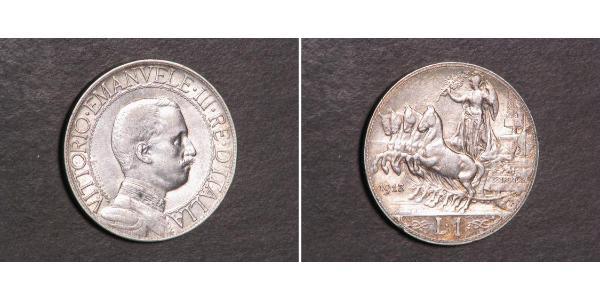 1 Lira 意大利王國 (1861-1946) 銀 维托里奥·埃马努埃莱三世 (1869 - 1947)