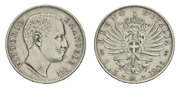 1 Lira 意大利王國 (1861-1946) 銀 Vittorio Emanuele III (1869 - 1947)